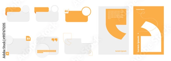 Fototapeta Set of Editable minimal square banner template. Grey and orange background color. Suitable for social media post and web internet ads. Quote frame