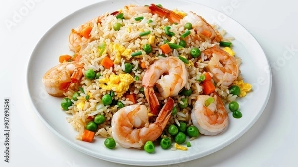 Fototapeta Flavorful Shrimp Fried Rice with Peas, Carrots, and Scallions