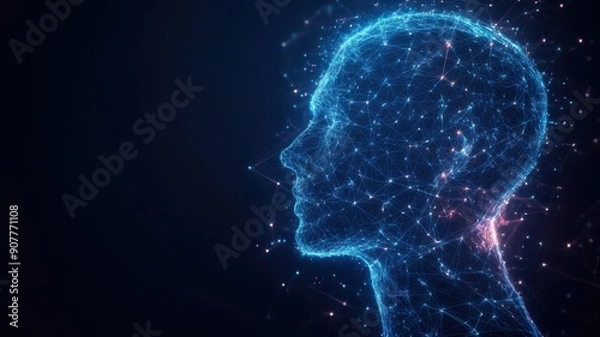 Fototapeta A futuristic low poly wireframe conceptual image representing machine learning and artificial intelligence technologies.