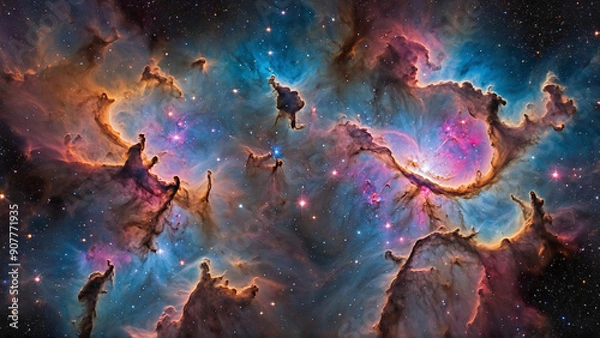 Fototapeta Stunning vibrant cosmos and nebula in infinite universe