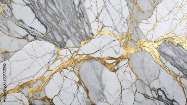 Fototapeta White marble with golden veins. White golden natural pattern of marble