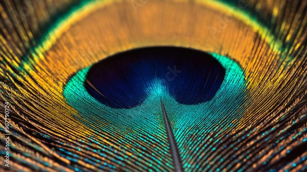 Fototapeta 孔雀の羽をマクロで撮影した背景テクスチャ画像