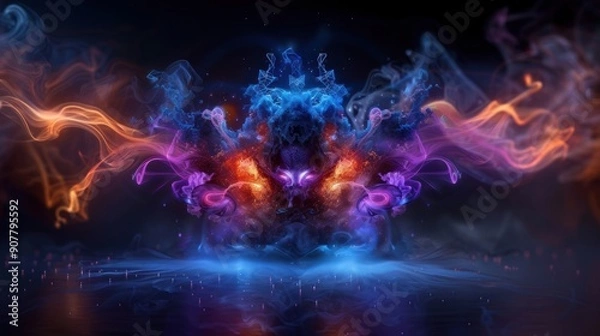 Fototapeta A colorful explosion of smoke and fire with a blue and orange head