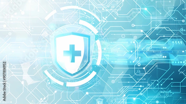 Fototapeta Futuristic Medical Protection Shield with Data Interface, emphasizing cybersecurity in healthcare and information safety.
