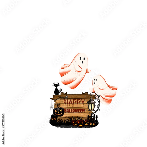 Fototapeta A Cute little ghost  icon 