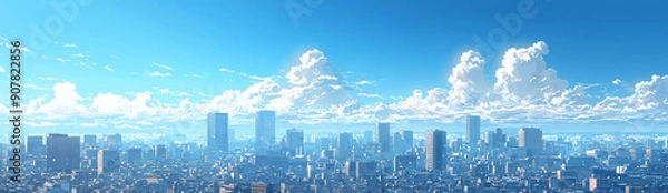 Fototapeta 青空と都市の風景のイラスト