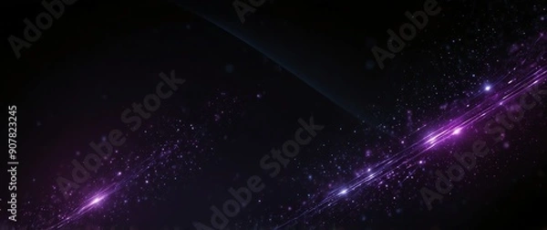 Fototapeta purple abstract lights in space plain black background wide angle panoramic view backdrop copy space