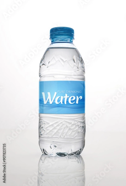 Fototapeta Close up of drinking water bottle with mock label. Clean and hygienically packed unbranded drinking water bottle.