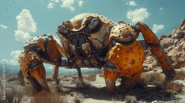 Fototapeta Rusty Mech Crab in a Desolate Landscape