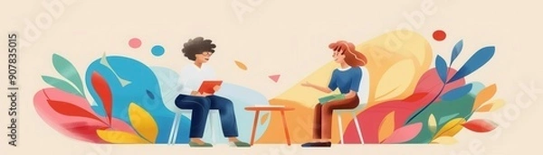 Fototapeta Peer Support Interaction Depict two friends or peers having a supportive conversation, providing emotional support to each other