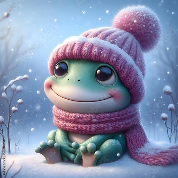 Obraz Winter Wonderland: A Cozy animal in Snowy Serenity
