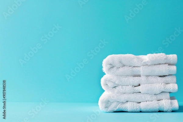 Fototapeta white towels on blue background with copy space