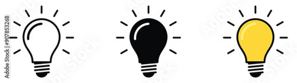 Fototapeta Light bulb icon set. Idea icon. Lamp concept. Light bulb, isolated in modern outline, flat, and colored design. Vector illustration