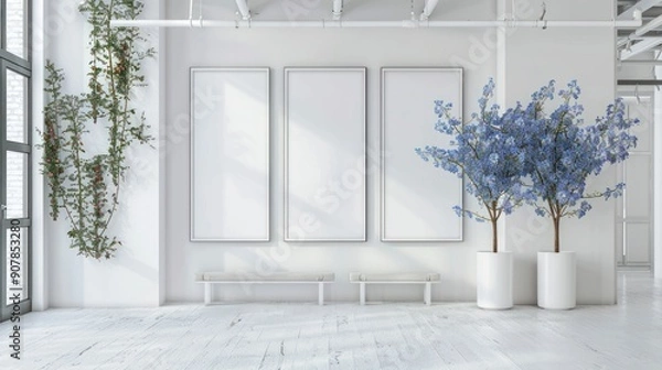 Fototapeta The elegance in Simplicity Minimalist Studio Is Set Against a Beautiful Floral Backdrop