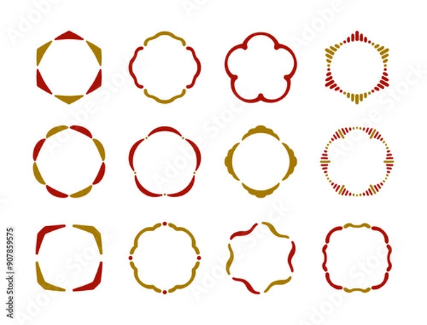 Obraz 手書きのおしゃれな和風フレームのベクター素材セット