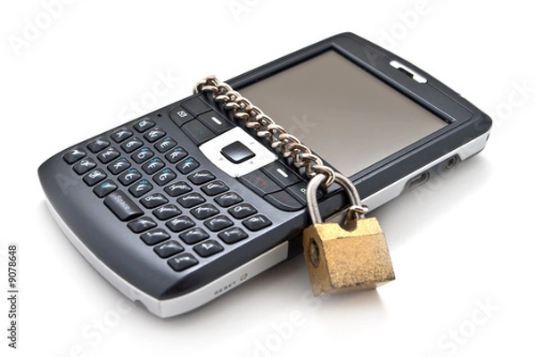 Obraz Blocked mobile phone with a chain and lock