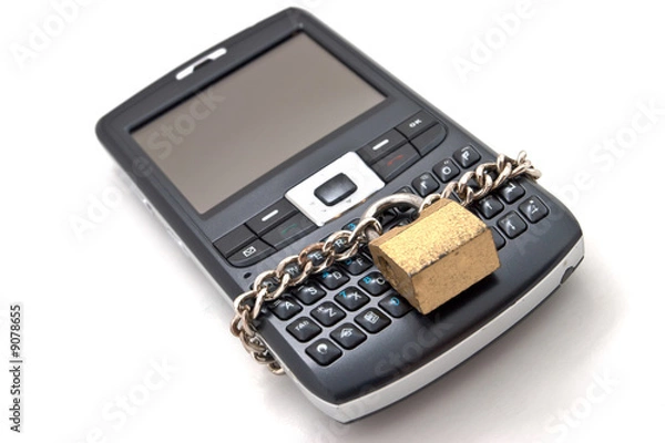 Obraz Blocked mobile phone with a chain and lock