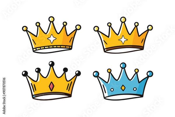 Obraz Four Cartoon Crowns with Different Gemstones