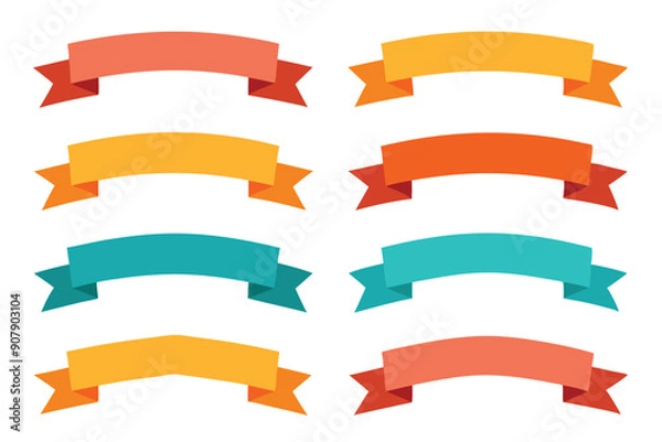 Fototapeta Collection of Eight Colorful Curved Ribbons with Pointed Ends