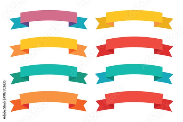Fototapeta Collection of Colorful Curved Ribbons with Pointed Tails