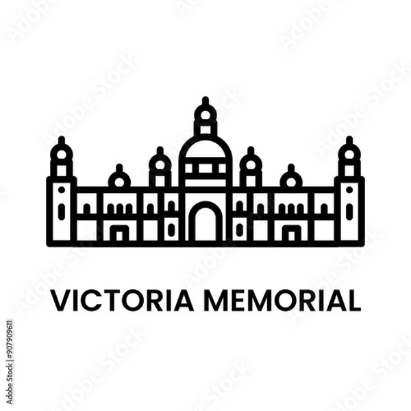 Obraz Victoria Memorial, kolkata, India. Minimalist line art icon, a historical landmark for web, mobile apps and UI.