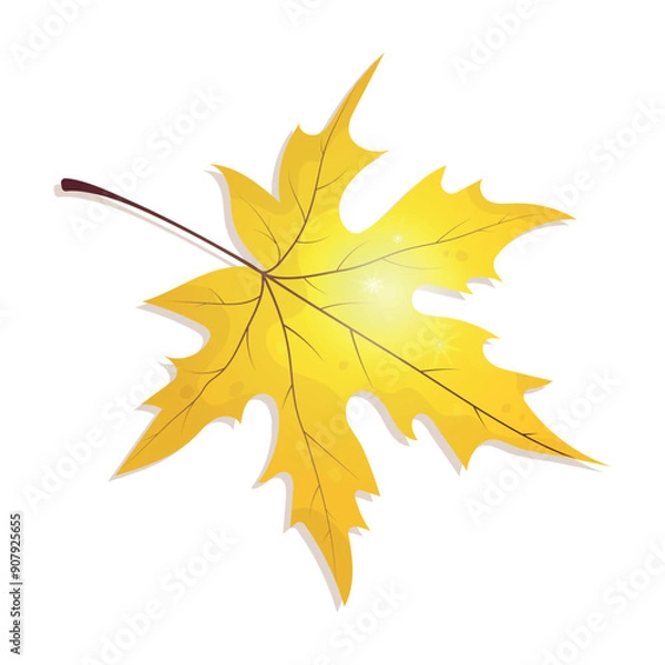 Fototapeta Realistic vector illustration of autumn leaf in yellow color. Wedge-shaped leaf for design, postcards, icons, banners, backgrounds, packaging, wallpaper, paper.