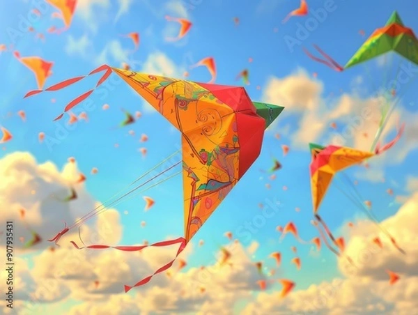 Fototapeta Medium shot of a colorful makarsankranti poster, themed background, bright tonality. 