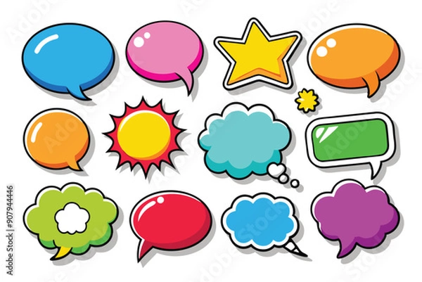 Fototapeta Collection of Colorful Cartoon Speech Bubbles with Various Shapes