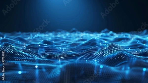 Obraz Blue abstract wavy 3d holographic scientific background