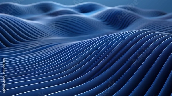 Obraz Blue wavy 3d holographic scientific background, techno surface with blue lines
