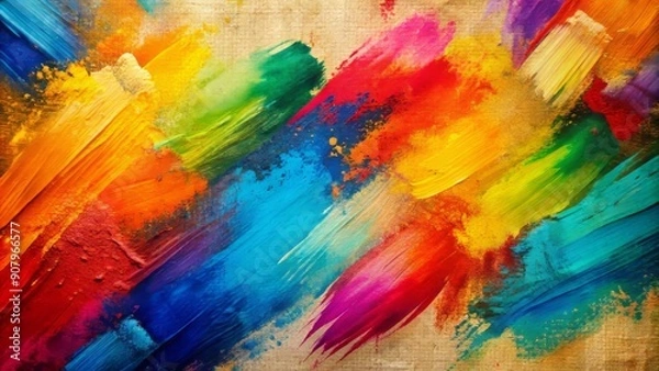 Obraz Vibrant hand-painted abstract background features textured ink brush strokes in bold colors on a neutral canvas, creating a dynamic and expressive artistic design element.
