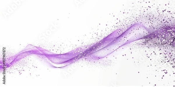Fototapeta A purple wave of particles on a white background in the style of a purple sparkle glitter smoke effect.