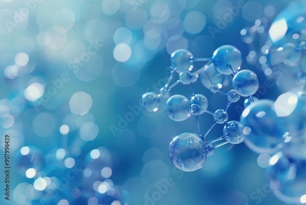 Fototapeta Molecular Structure Representation in Blue Tones. 3D illustration of a complex molecular structure with spherical elements