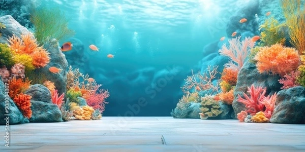 Fototapeta Underwater Scene with Coral Reefs, Rocks, and Fish