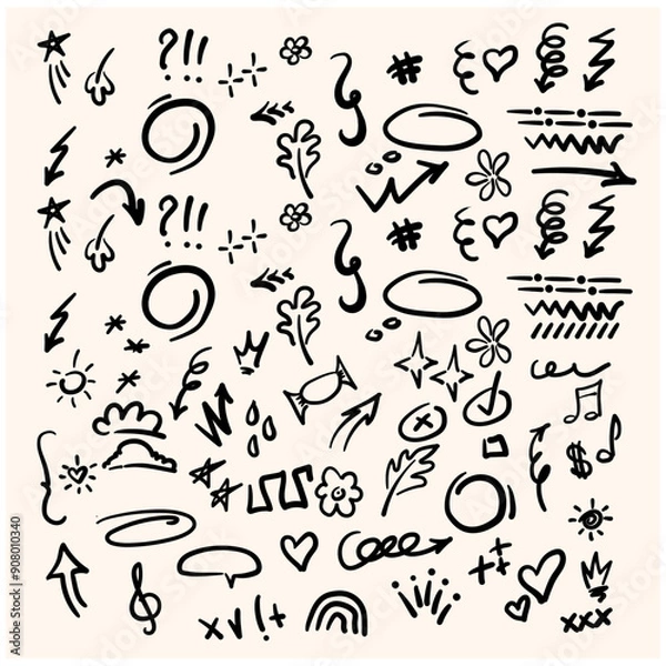 Fototapeta Collection of black and white hand drawn With illustration style doodle and line art