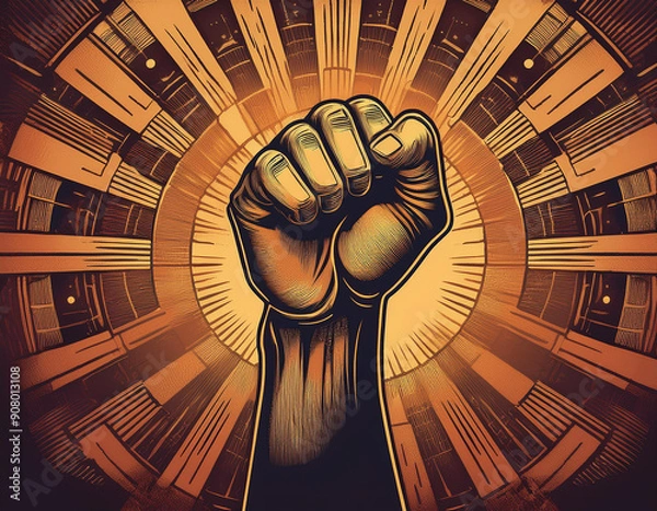 Fototapeta Artistic Illustration of Raised Fist Symbolizing Solidarity, Strength, and Power