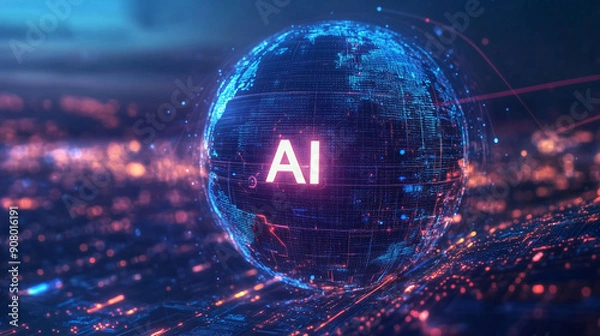 Obraz Blue abstract background. Technology on earth.