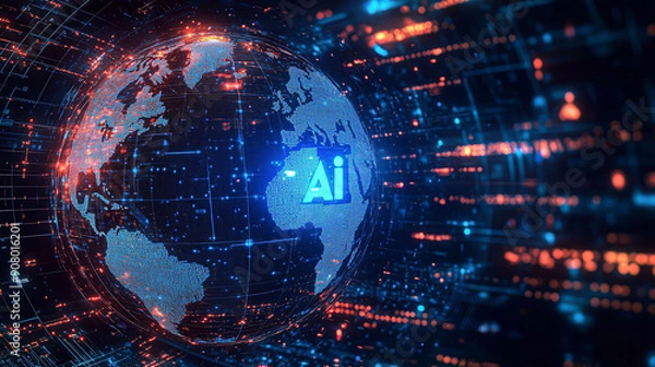 Obraz Blue abstract background. Technology on earth.