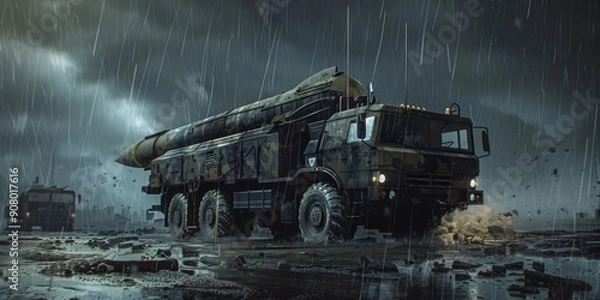 Fototapeta Armored Military Vehicle Launching Missile