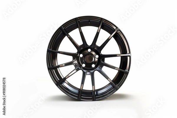 Fototapeta This stylish black alloy wheel is meticulously designed to enhance both performance and aesthetics in modern vehicles, isolated on white background