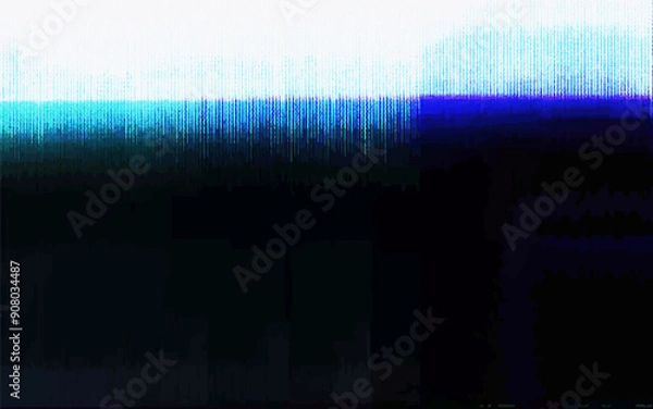 Fototapeta Glitch or static noise texture with white stripes and blue colored pixels. No signal 404 error. Abstract background Glitch Screen Effect Background. Overlay Digital Pixel Dots Noise Glitch Error.