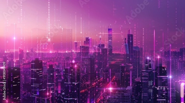 Fototapeta Futuristic Cityscape with Neon Lights