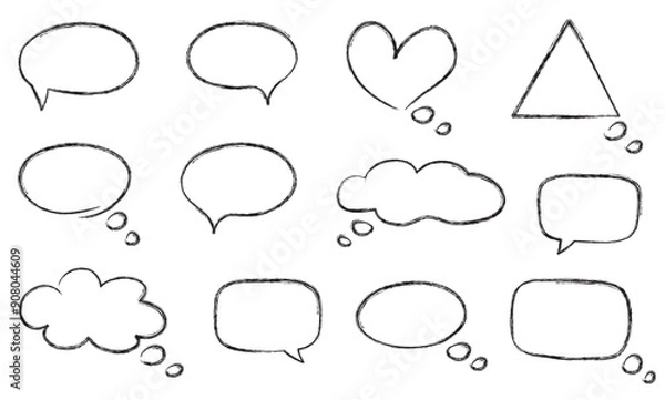 Fototapeta ENSEMBLE DE BULLES DE CONVERSATION ET DE DIALOGUE - DESSIN A LA CRAIE - Illustrations JPG et PNG