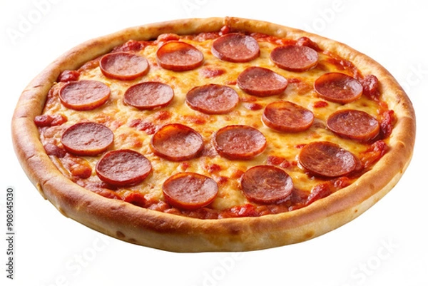 Fototapeta Pizza Pepperoni, isolated on white background, full depth of field 