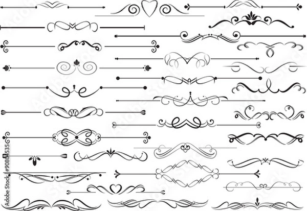 Fototapeta Set of decorative calligraphic elements for editable and design.