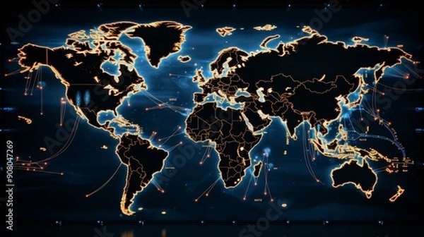 Fototapeta Futuristic Digital World Map.