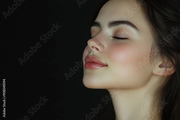 Fototapeta A close up of a girl's face with her eyes closed