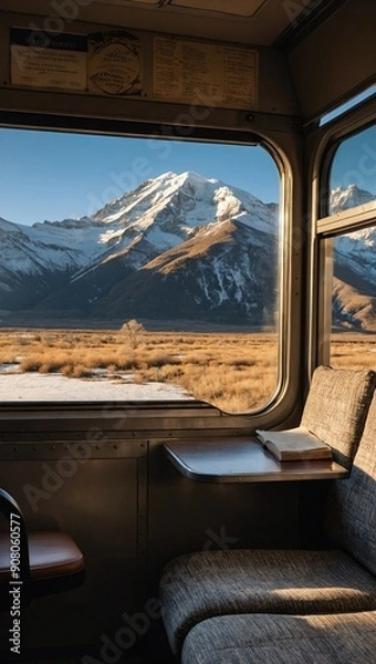 Fototapeta Scenic mountain view from train seat
