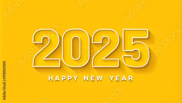 Fototapeta Welcome 2020 with a touch of elegance in a clean, yellow minimalist style. Happy New Year 2025!