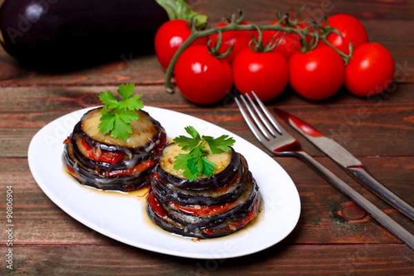 Obraz Parmigiana di melanzane: baked eggplant - italy, sicily cousine